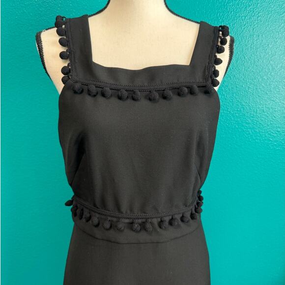 Zara Woman Black Pom Pom Trim Pinafore Apron Dress Women's Medium NWT - Picture 7 of 10